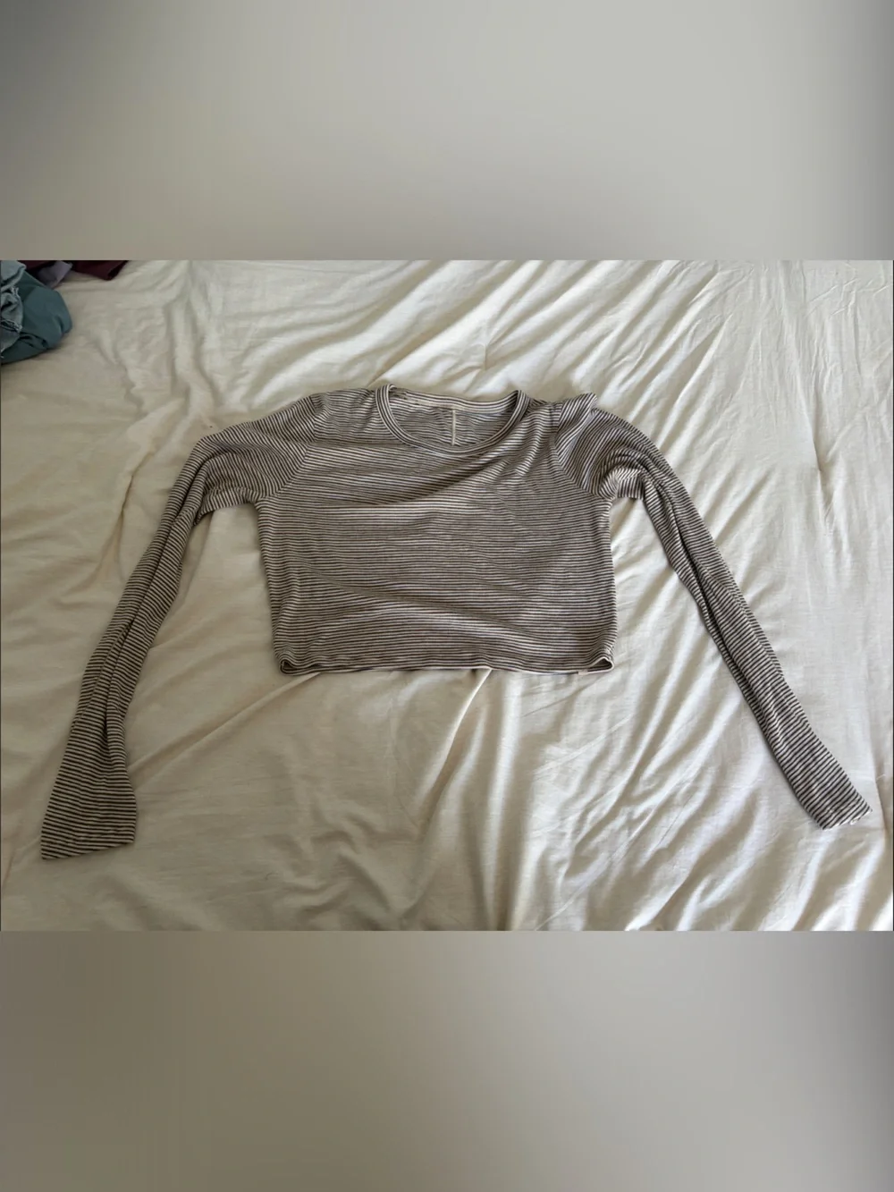 lululemon athletica striped long sleeve crop top in black and white